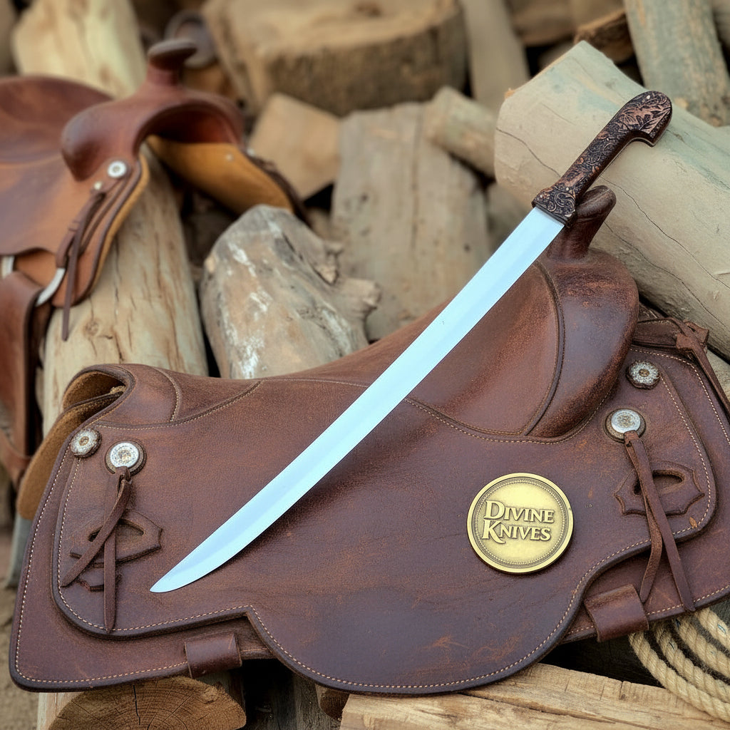 Bone Handle Damascus Knife with Handcrafted Tooled Sheath