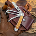 Burlwood Bronco Trapper Folder Knife 7" Handmade Two-Blade Trapper