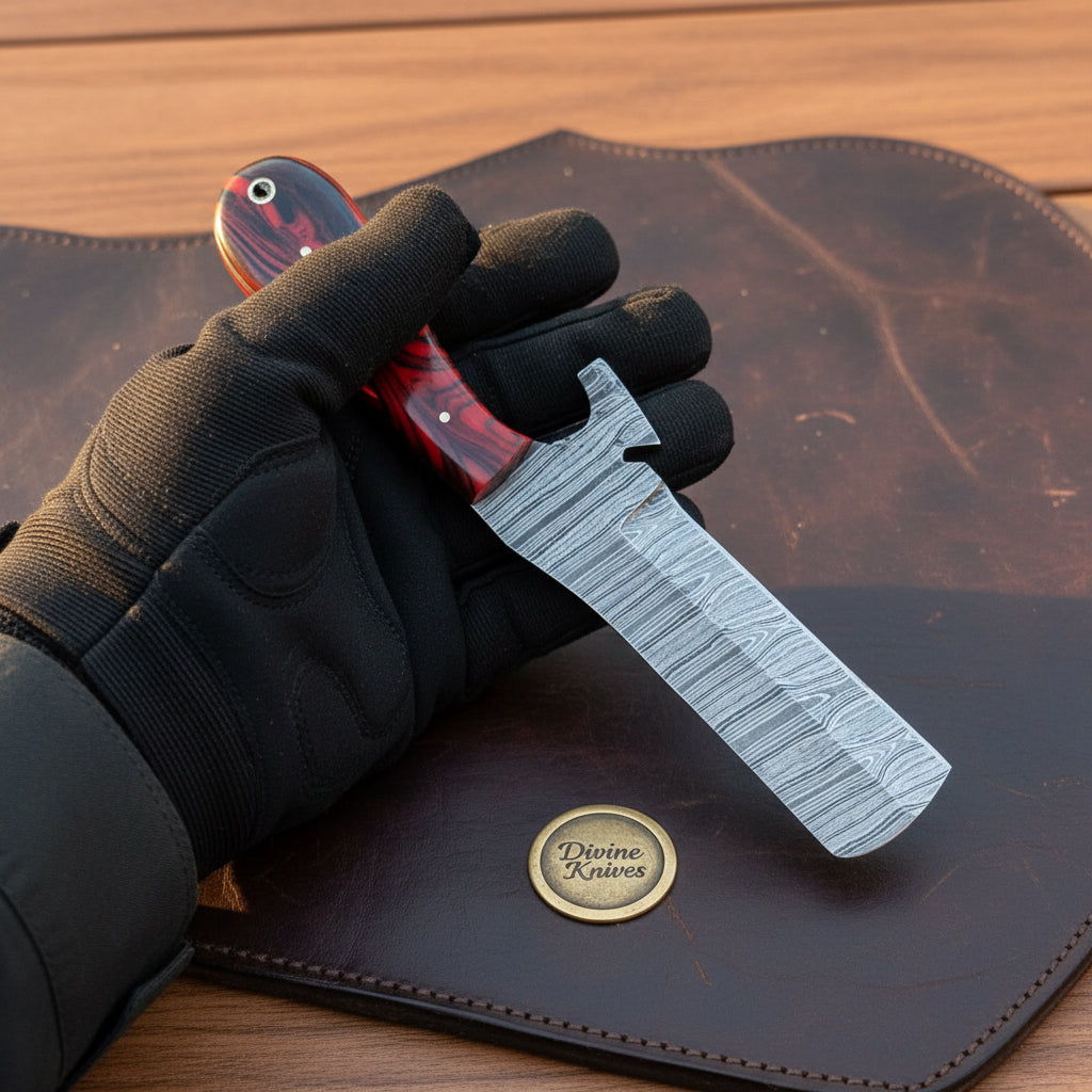 Crimson Razor Edge Bull Cutter Knife with Marbled Handle