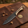 Hand Forged Field Dressing Knife with Blackened Carbon Steel Blade and Stag Crown Grip