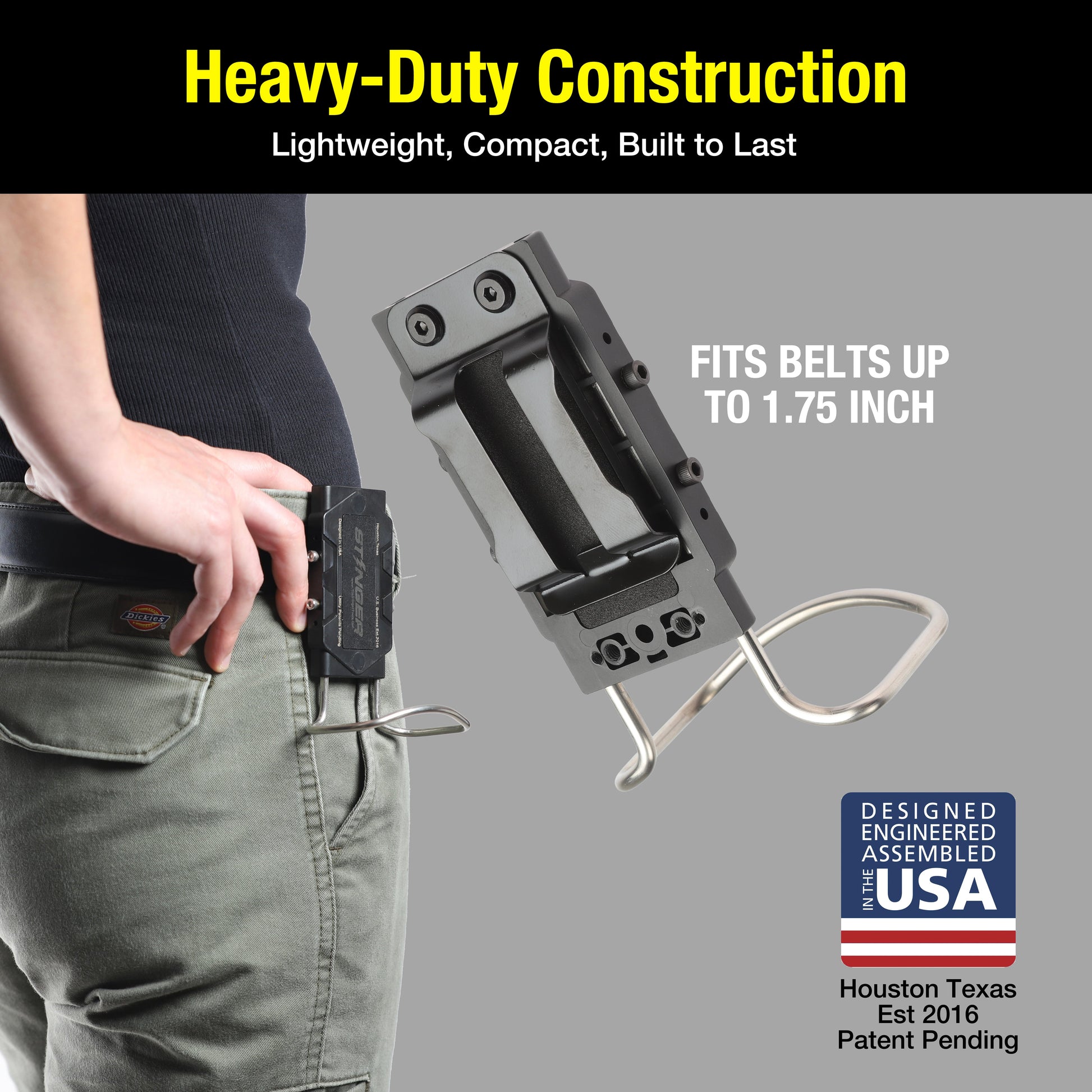 STINGER Magnetic Hammer Holder for Belt – Heavy-Duty Clip with Tool Organizer & Magnetic Storage for Nails, Screws & Bits – Hands-Free Holster for Carpenters & DIY