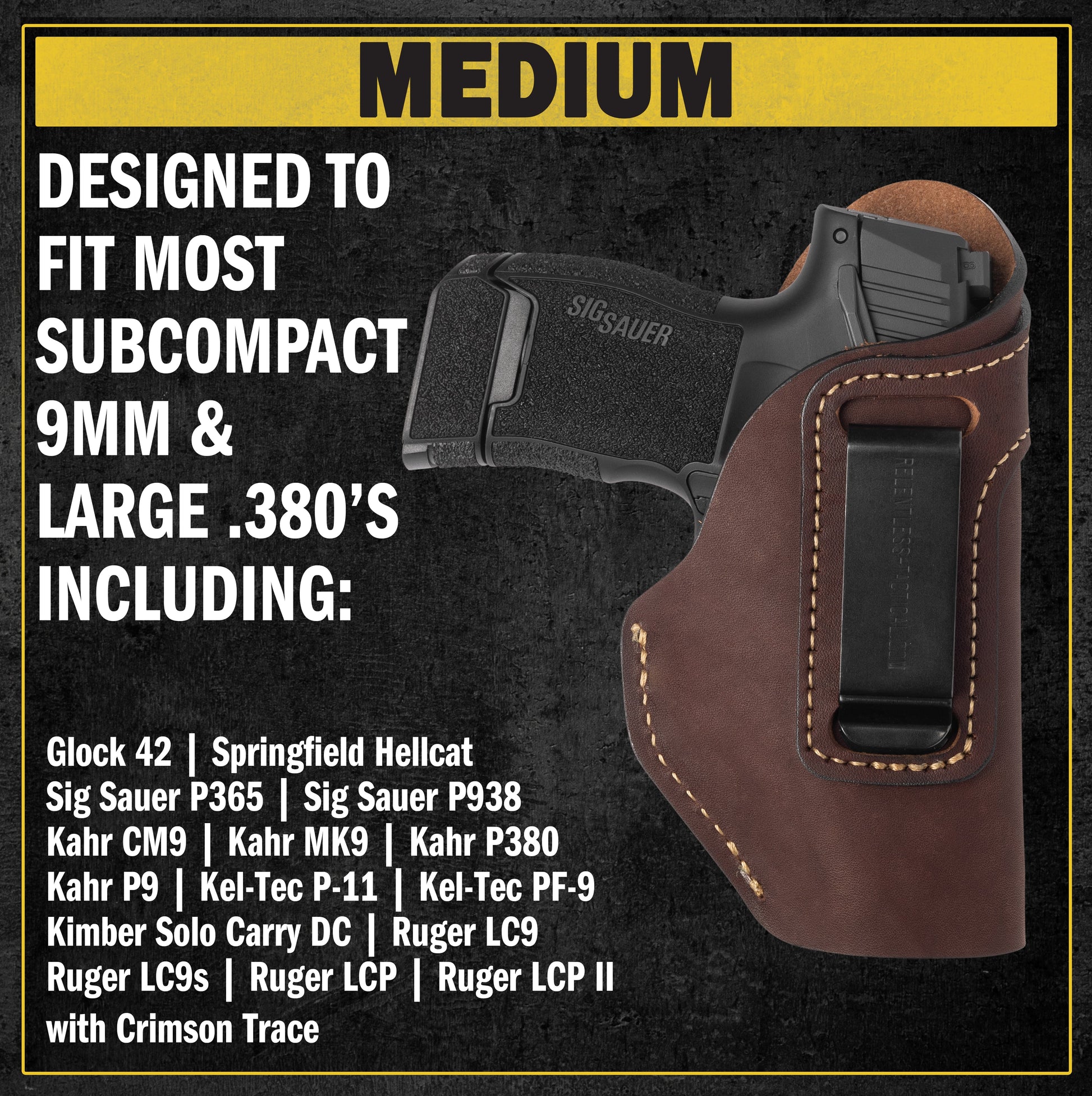 The Defender Leather IWB Holster | Fits Glock 42 | P365 | Hellcat | Lifetime Warranty | Made in USA