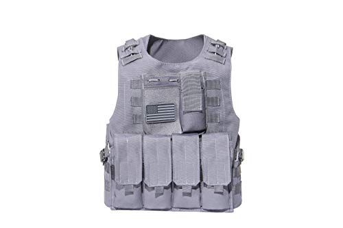 Airsoft Tactical Plate Carrier Vest with Free US Flag Patch, Mil Spec 1000D Nylon PALS Molle Modular w/ 4 Mag Pouches, Side Pouch, Chest Mag Pouch