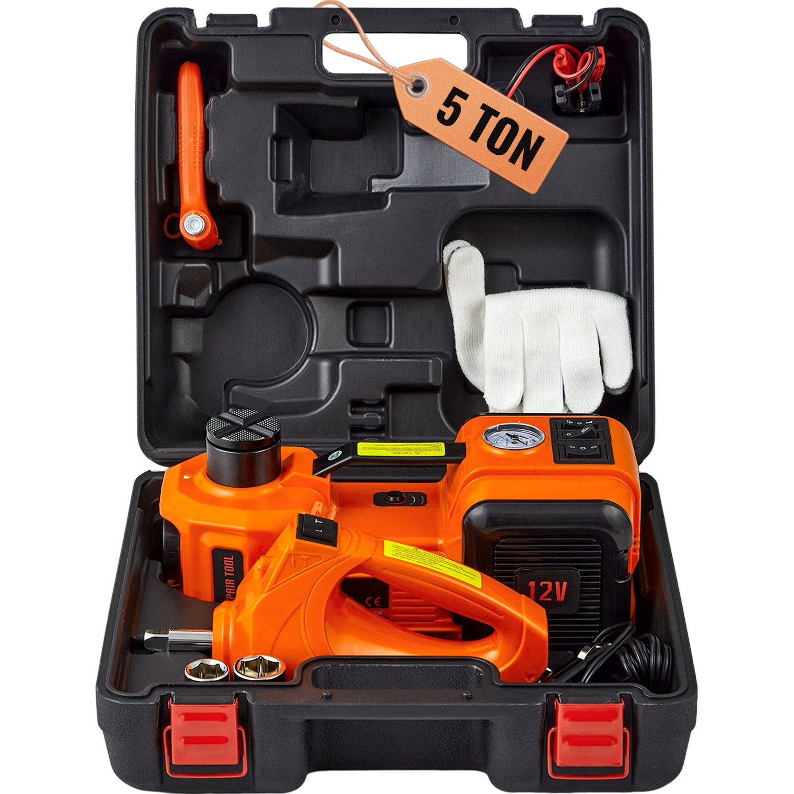 12 in 1 Electric 5 Ton Hydraulic Car Jack and Air Pump with Electric Impact Wrench