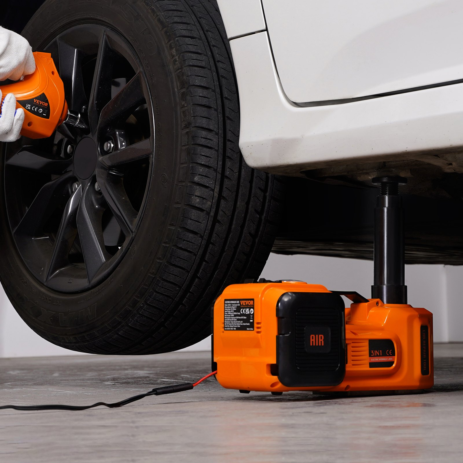 12 in 1 Electric 5 Ton Hydraulic Car Jack and Air Pump with Electric Impact Wrench