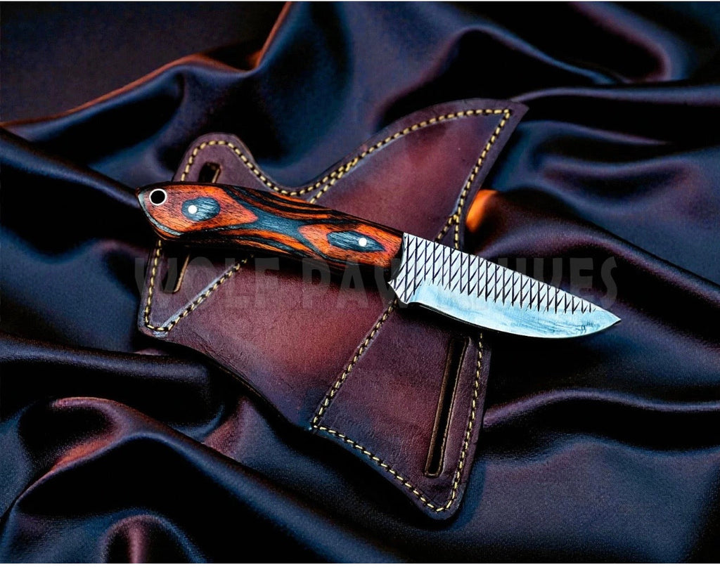 Orange Pakkawood Handle EDC Skinner Knife for Cowboy Style Collectors