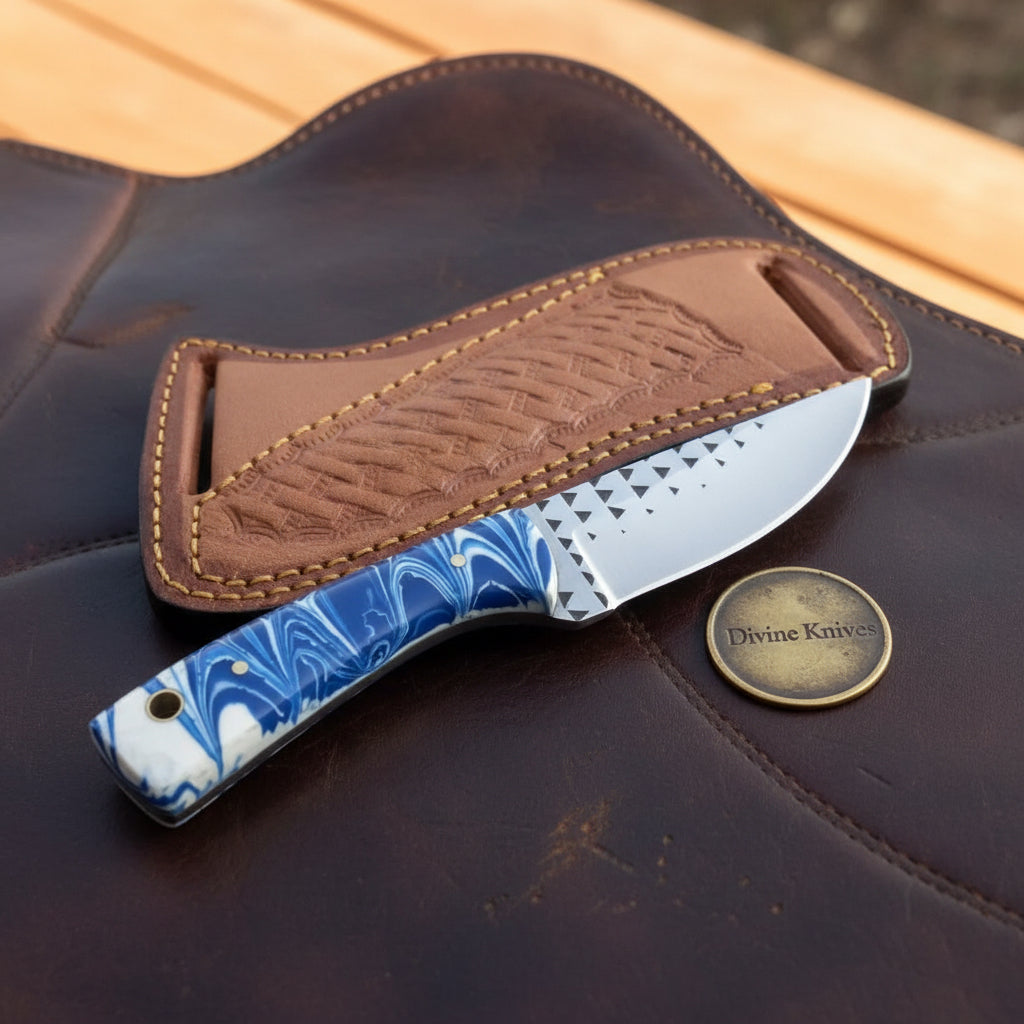 Blue Kirinite Farrier Rasp Skinner with Marbled Handle