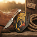 Amber Burl Buckaroo Knife 7" Handmade Damascus Steel with wood handle