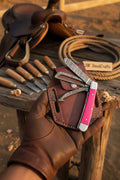 Rosewood Pink Damascus Trapper Folder Knife 7" Handmade Pink Rosewood Handle