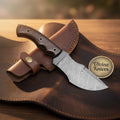 Dark Rosewood Damascus Tracker Knife with Ergonomic Grip