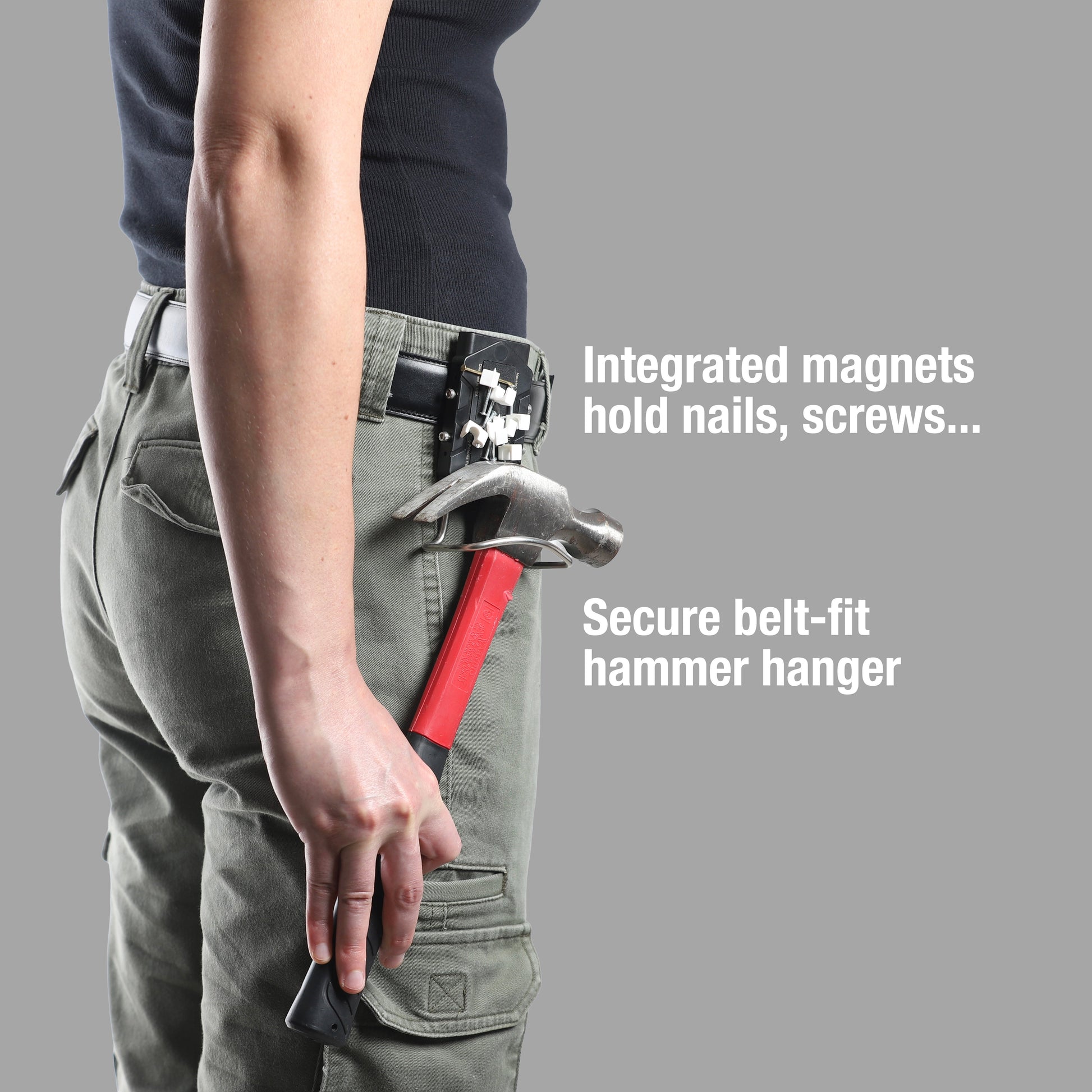 STINGER Magnetic Hammer Holder for Belt – Heavy-Duty Clip with Tool Organizer & Magnetic Storage for Nails, Screws & Bits – Hands-Free Holster for Carpenters & DIY