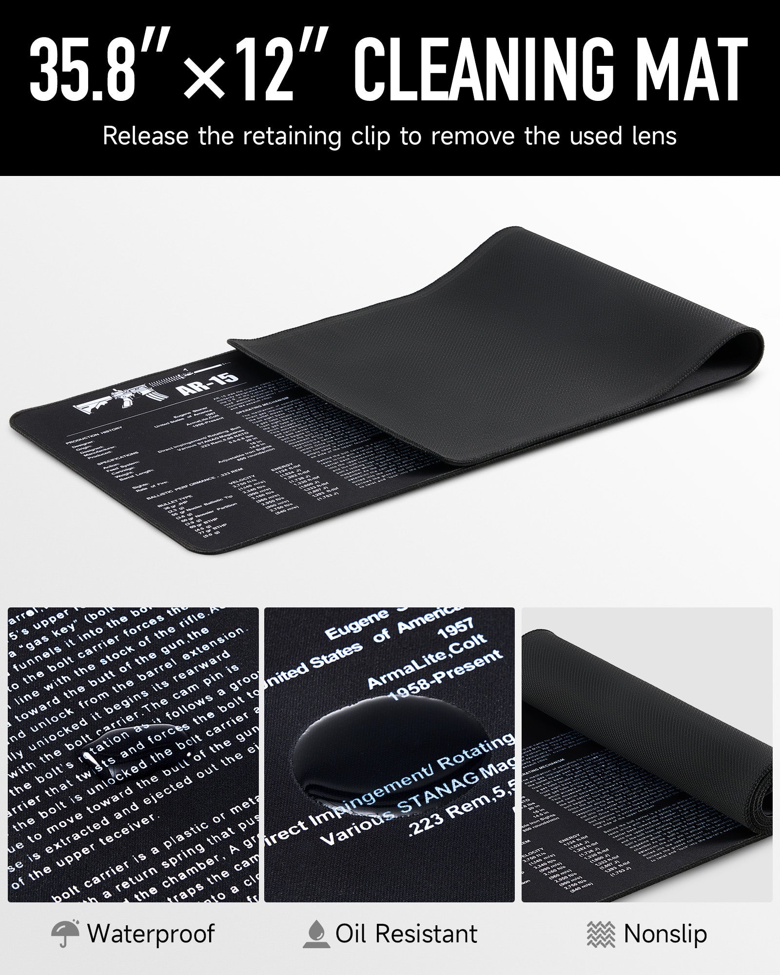 Rifle Cleaning Kit with 35.8 x 12 in Cleaning Mat Brushes Cleaning Rods Patch Canvas Pouch