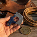Mini Pizza Cutter Ulu Knife with Wood Grain Damascus Blade