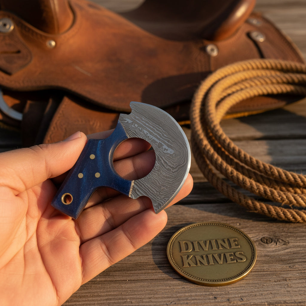 Mini Pizza Cutter Ulu Knife with Wood Grain Damascus Blade