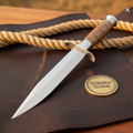 Double-Edged Spear Point Walnut Dagger with Grooved Wood Handle