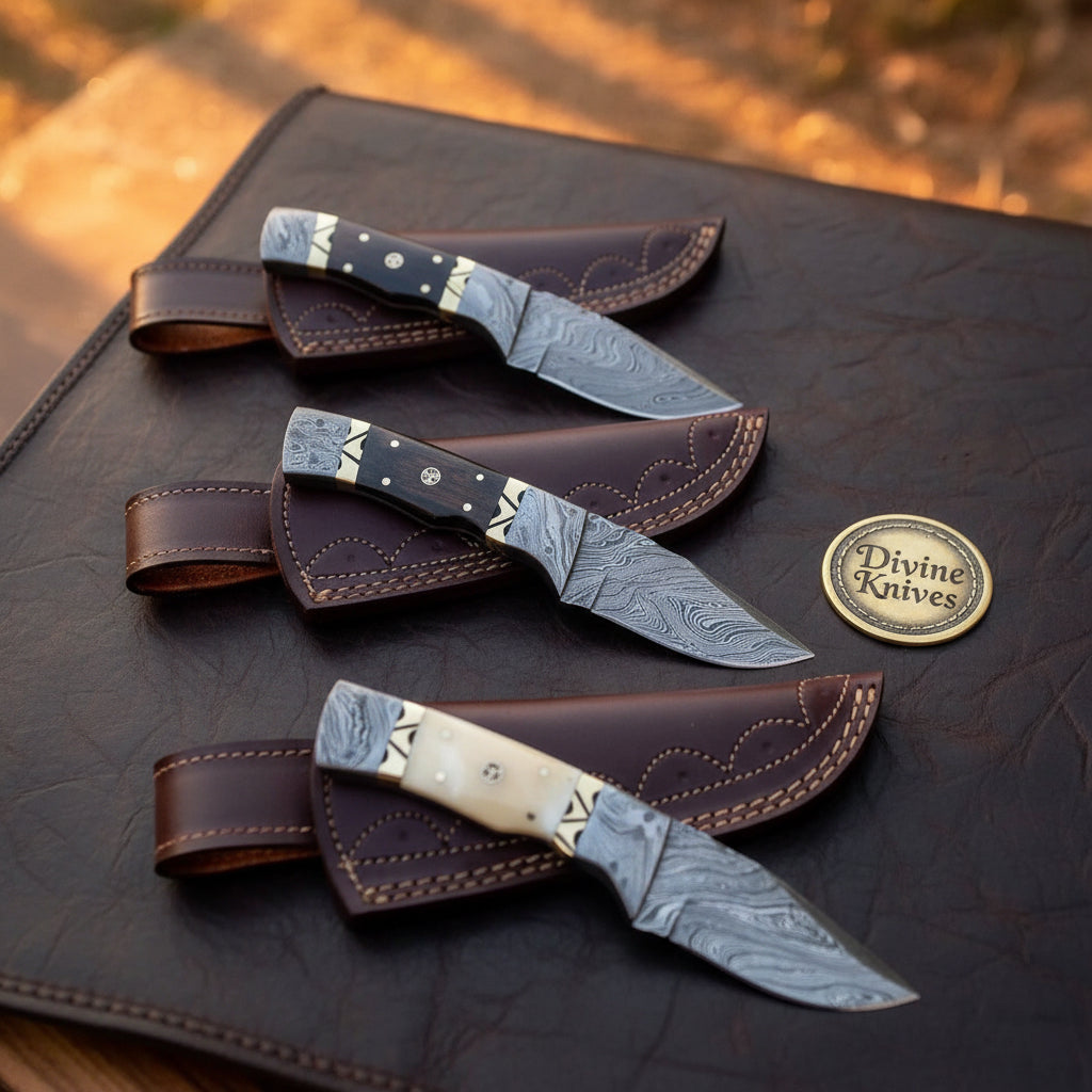 Damascus Pocket Skinner Set with Three Compact Blades