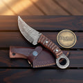 Ring Drover Damascus Skinner with Burl Wood Handle