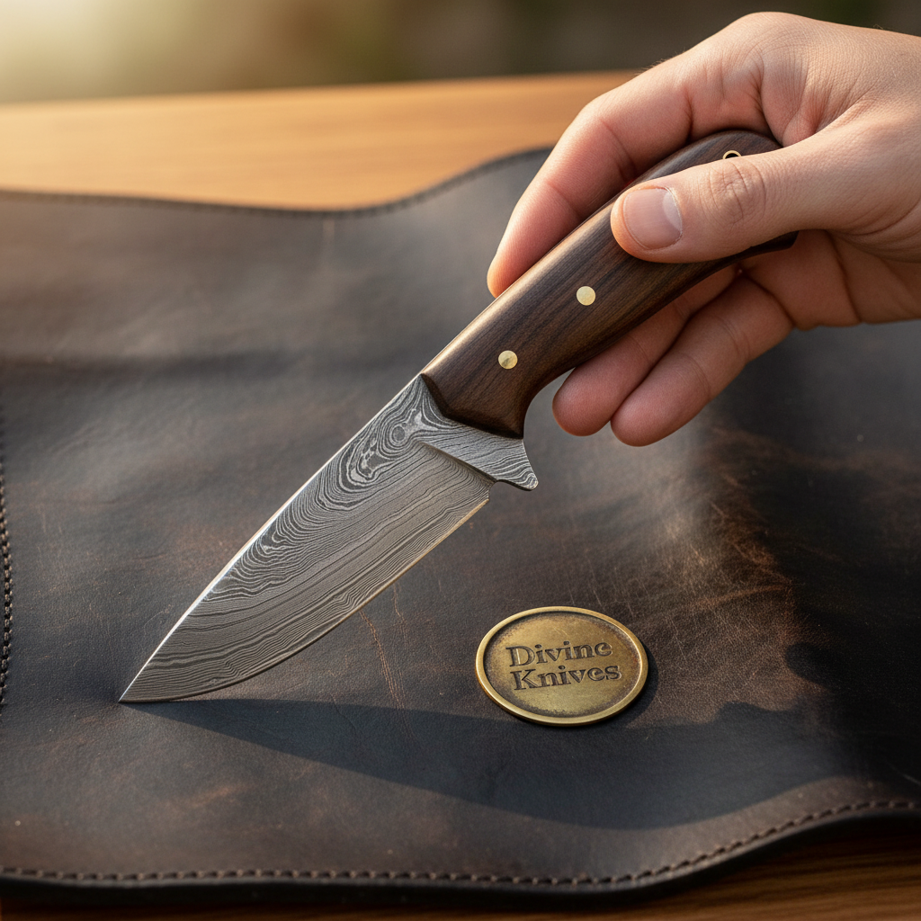 Rosewood Handle Raindrop Pattern Bushcraft Knife for Bushcraft and Camp Use