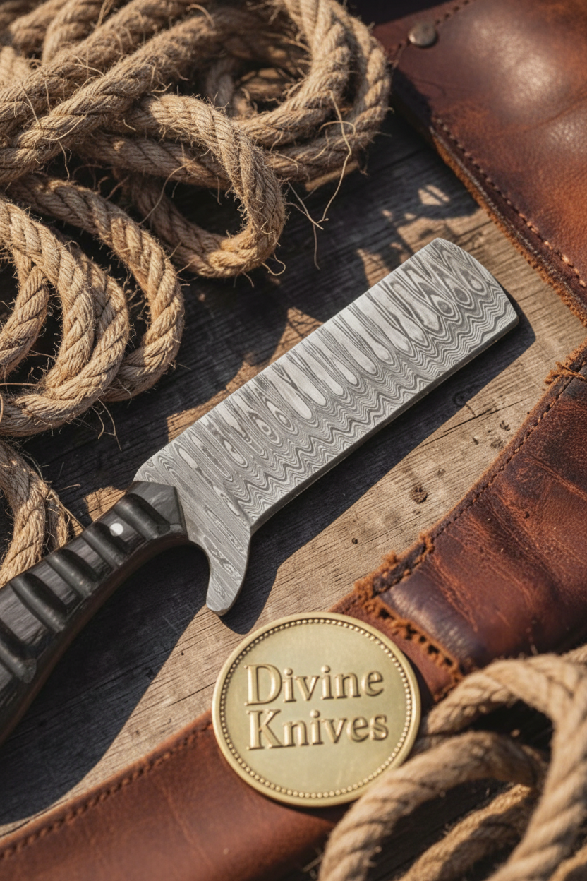 Micarta and Turquoise Bull Cutter with Scale Pattern Damascus Blade