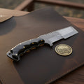 Tracker Cleaver Knife with Sawback Spine, Squared Tip Blade and Contoured Horn Handle