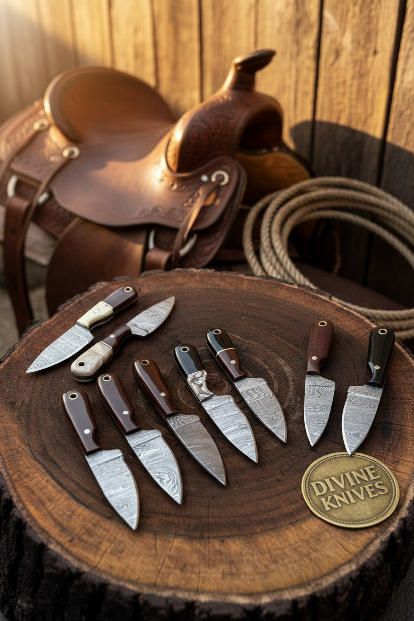 Bulk Damascus Skinner Knife Collection – 10 Assorted Handles