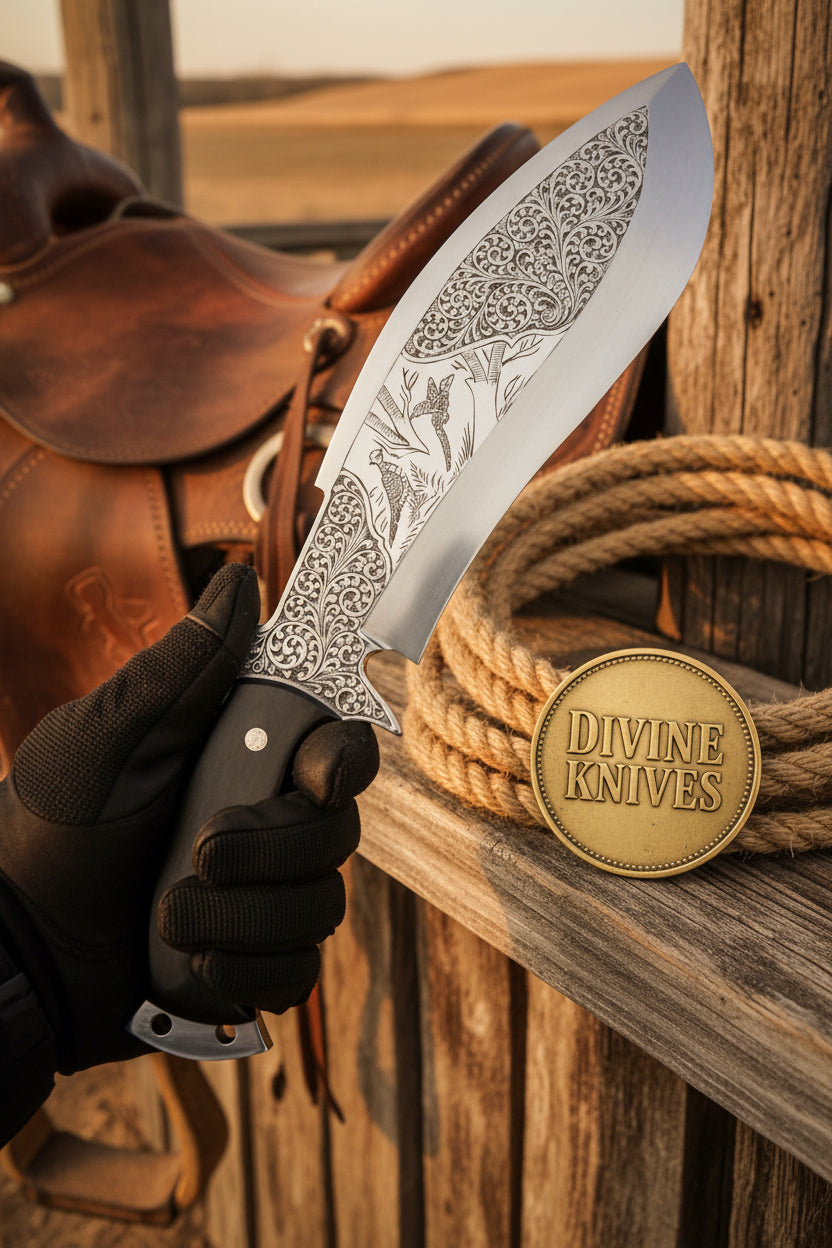 Etched Dragon Kukri with Forward Curved Blade