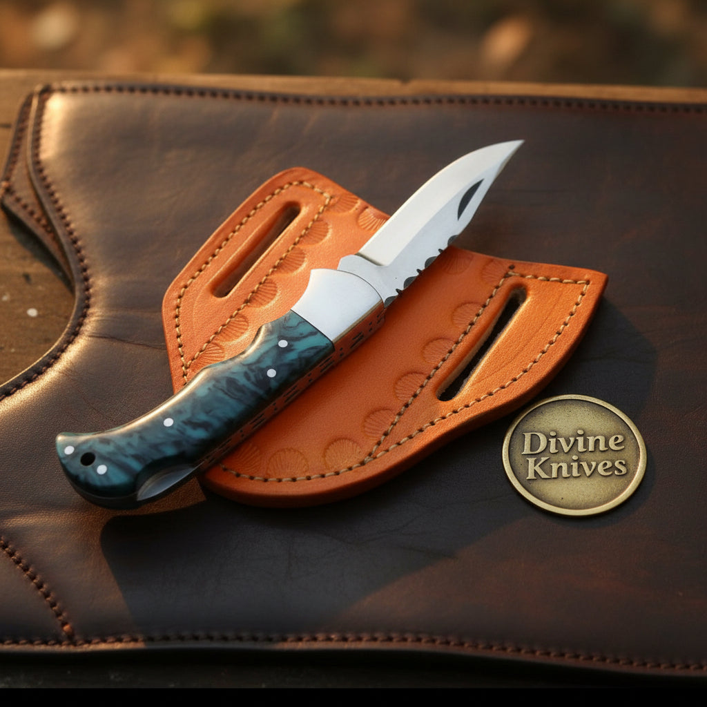 Teal Resin Lockback Pocket Knife with Carbon Steel Blade
