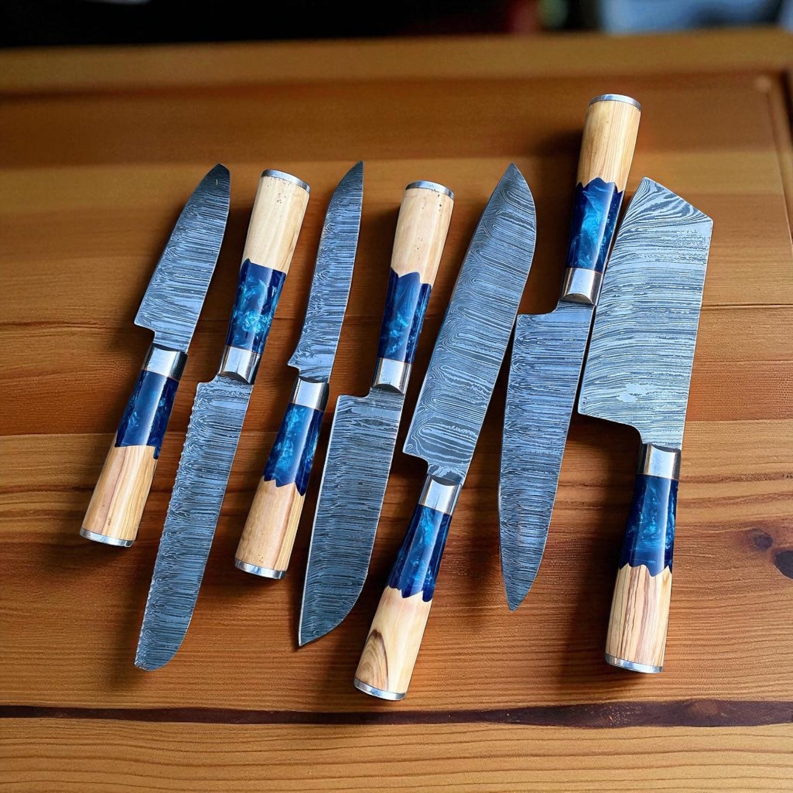 Best Budget Kitchen Knife Set – 13” Handmade Damascus Steel Chef Knife with Olive Wood & Resin Handle