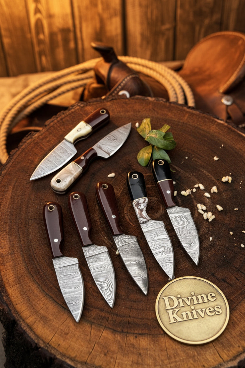 Bulk Damascus Skinner Knife Collection – 10 Assorted Handles