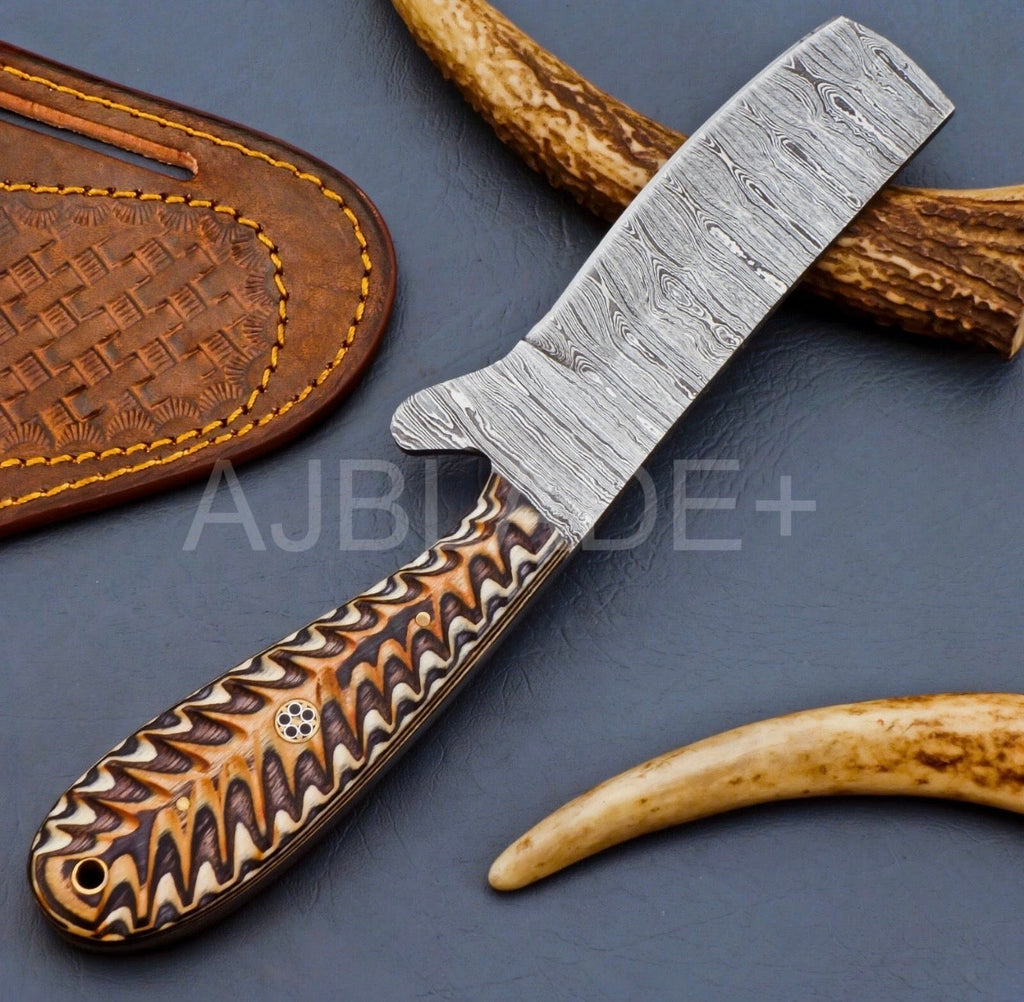 Orange Pinecone Damascus Bull Cutter for Ranch Work