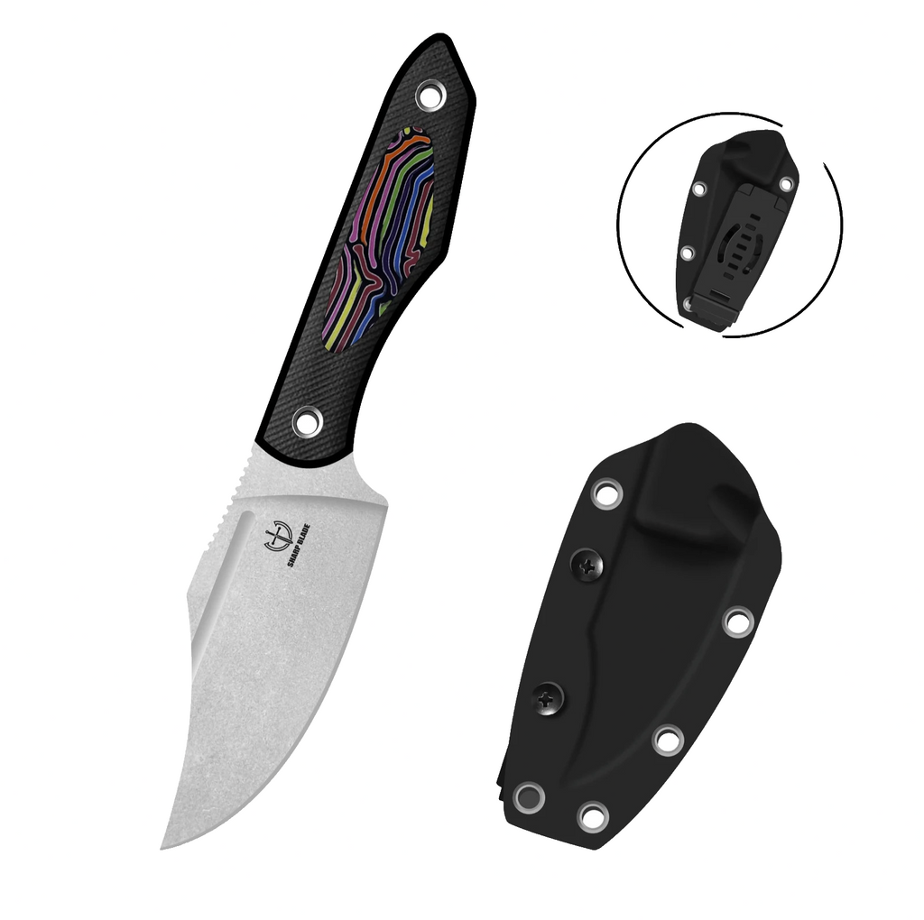 Sharp Blade YF06D Fixed Blade Hunting Knife 9Cr18MoV G10 8” Black/Stonewashed