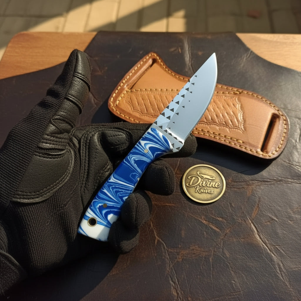 Blue Kirinite Farrier Rasp Skinner with Marbled Handle