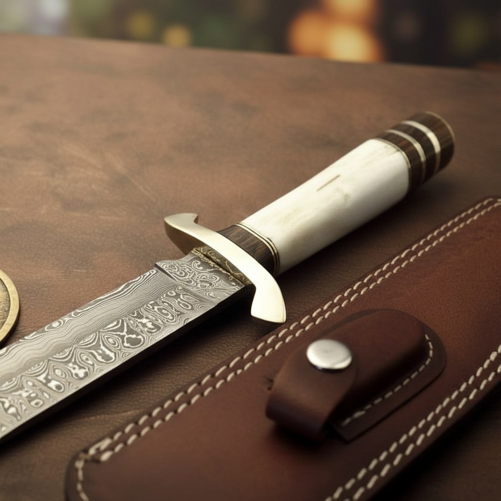 Bone Handle Bowie Dagger with Brass Guard and Sheath