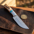 Antler Turquoise Rasp Cowboy Belt Knife with Etched Blade
