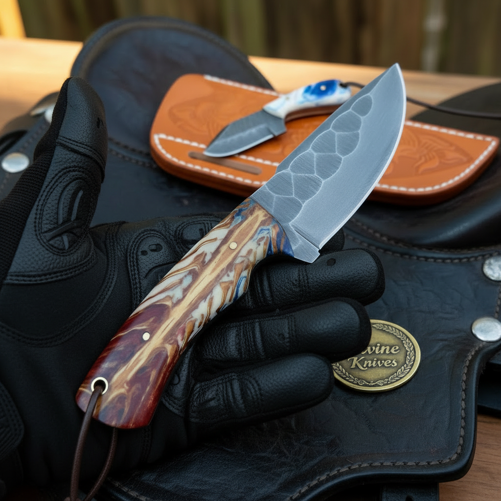 Multicolor Swirl Resin Skinner & Neck Knife Set for Daily Use