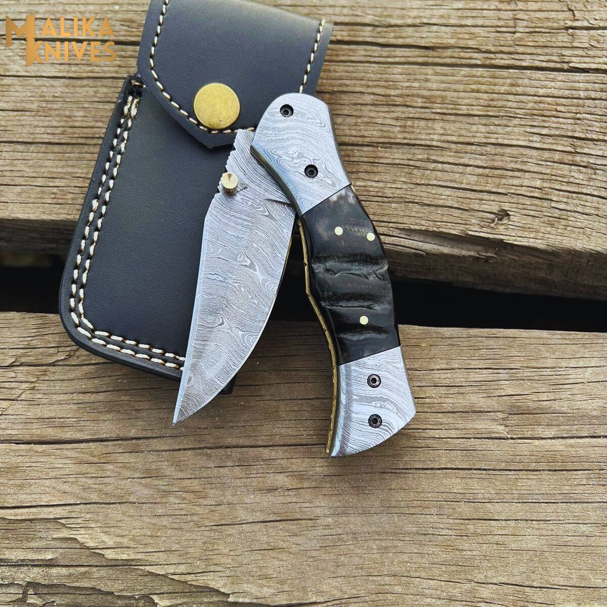 Custom Handmade Folding knife with Ram horn handle-0803