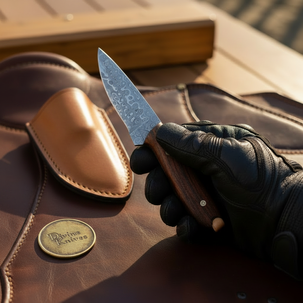 Rosewood Handle Raindrop Pattern Bushcraft Knife for Bushcraft and Camp Use