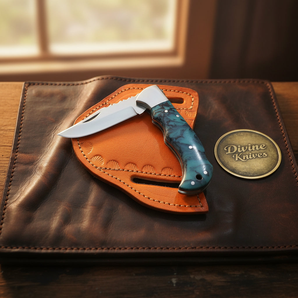 Teal Resin Lockback Pocket Knife with Carbon Steel Blade