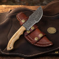 Walnut Wood Damascus Tracker Knife with Classic Grain Pattern Blade