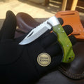 Lime Green Resin Lockback Pocket Knife with Carbon Steel Blade