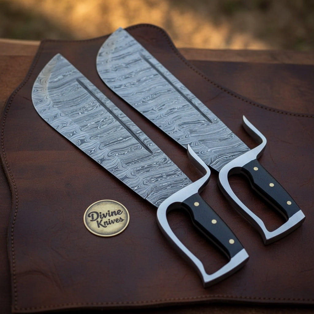 Wing Chun Butterfly Swords with Wood Grain Damascus Blades