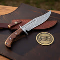 Rosewood Damascus Fullered Clip Point Bowie with Contoured Wood Handle