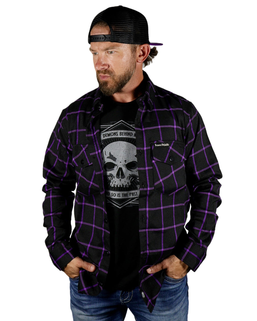 The "Raven" Black & Purple Flannel (Hidden Snap Collars)