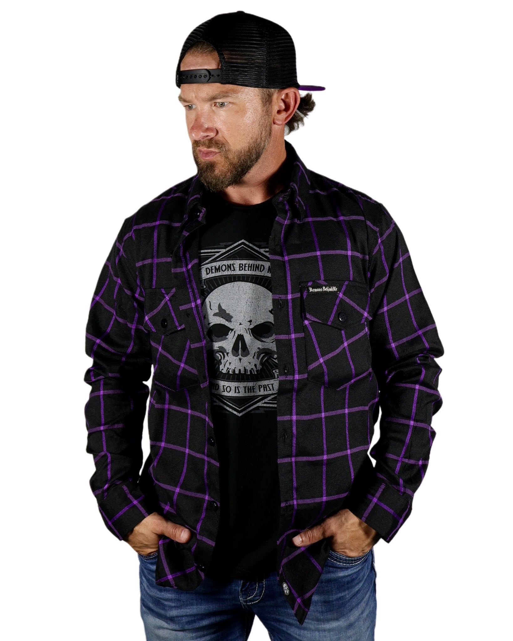 The "Raven" Black & Purple Flannel (Hidden Snap Collars)