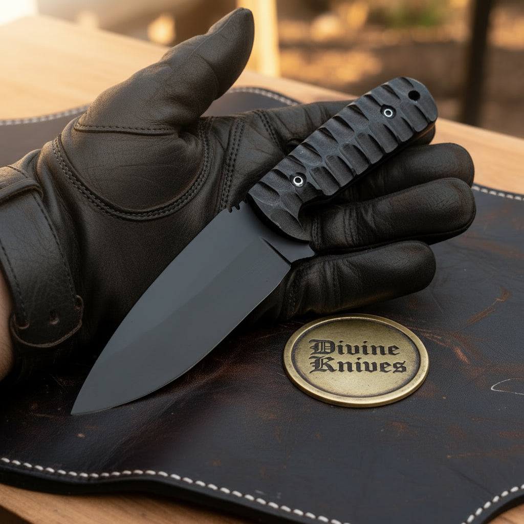Sculpted Blackout Fixed Blade Knife with Black Coated Blade