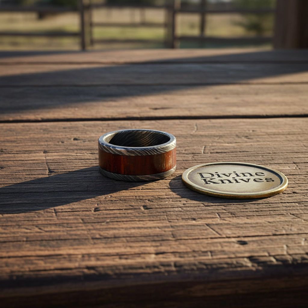 Wide Rosewood Inlay Damascus Wedding Band