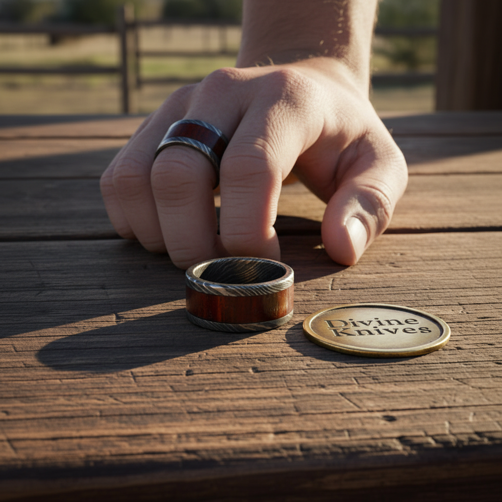 Wide Rosewood Inlay Damascus Wedding Band