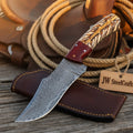 Campfire Drop Point Blade 10" Handmade Damascus Feather Engraved