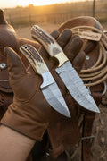 Twin Antler Hunter Knife Set of 2" Handmade Damascus Stag Horn Knife Pair