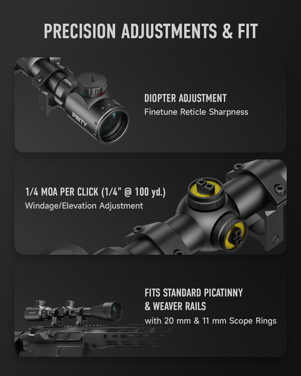 3-9x40 Rifle Scope, Red Green Illuminated Reticle Tactical Hunting Scope with Multicoated Lens & Scope Mount Rings